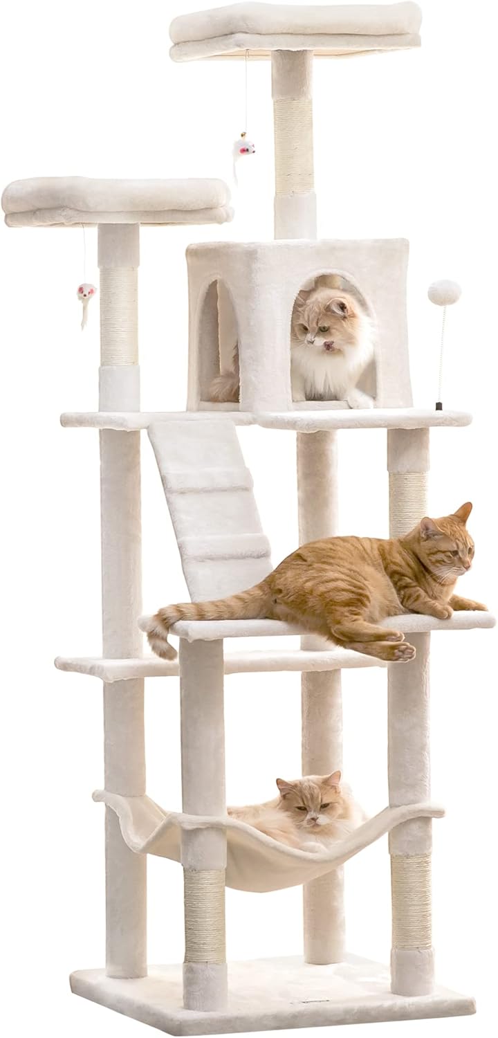 MWPO 70.1-Inch Large Cat Tree, Multi-Level Tall Cat Tower for Indoor Cats, Plush Cat Condo with Big