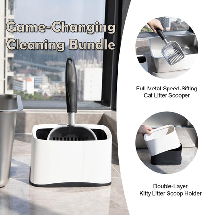Heavy Duty Cat Litter Scoop with Holder - All Metal Cat Litter Scooper with Holder - Speed Sifter