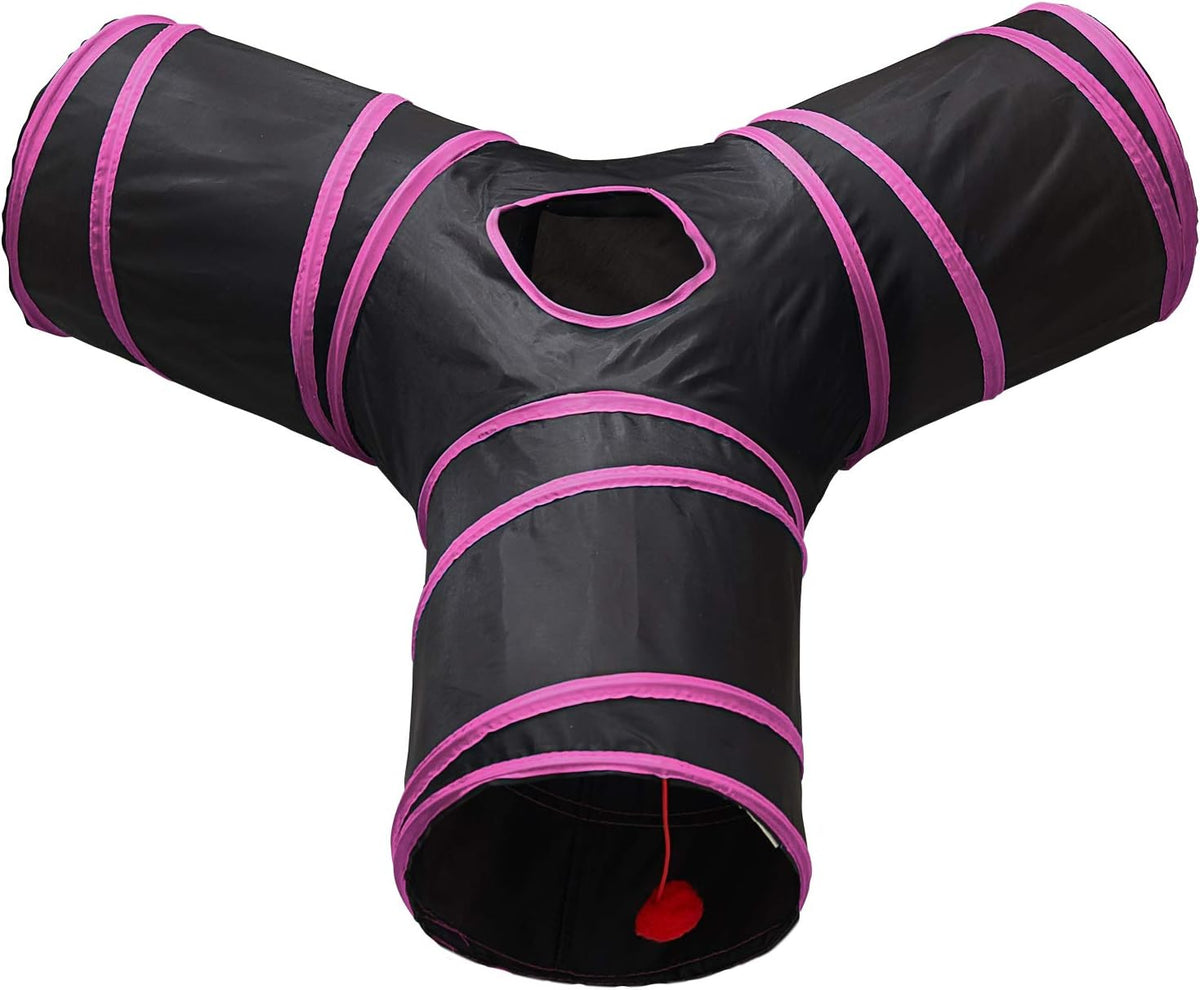 Tempcore 3 Way Collapsible Cat Tunnels, Indoor Cat Toys with Peek Hole & Ball, Perfect for Kittens