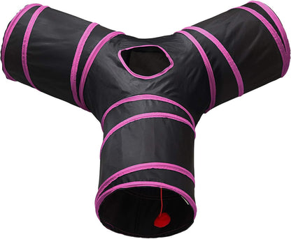 Tempcore 3 Way Collapsible Cat Tunnels, Indoor Cat Toys with Peek Hole & Ball, Perfect for Kittens