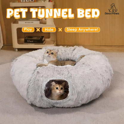 Cat Tunnel with Bed for Indoor Use Under Christmas Tree Soft Plush Cat Cave Donut Tunnel