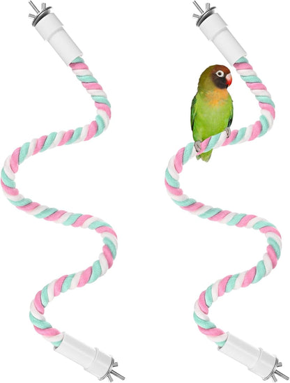 2-Pack Rope Perches for Bird Cages, 23.6 in Length Comfort Grip Flexible Rope Perch Beak & Paw