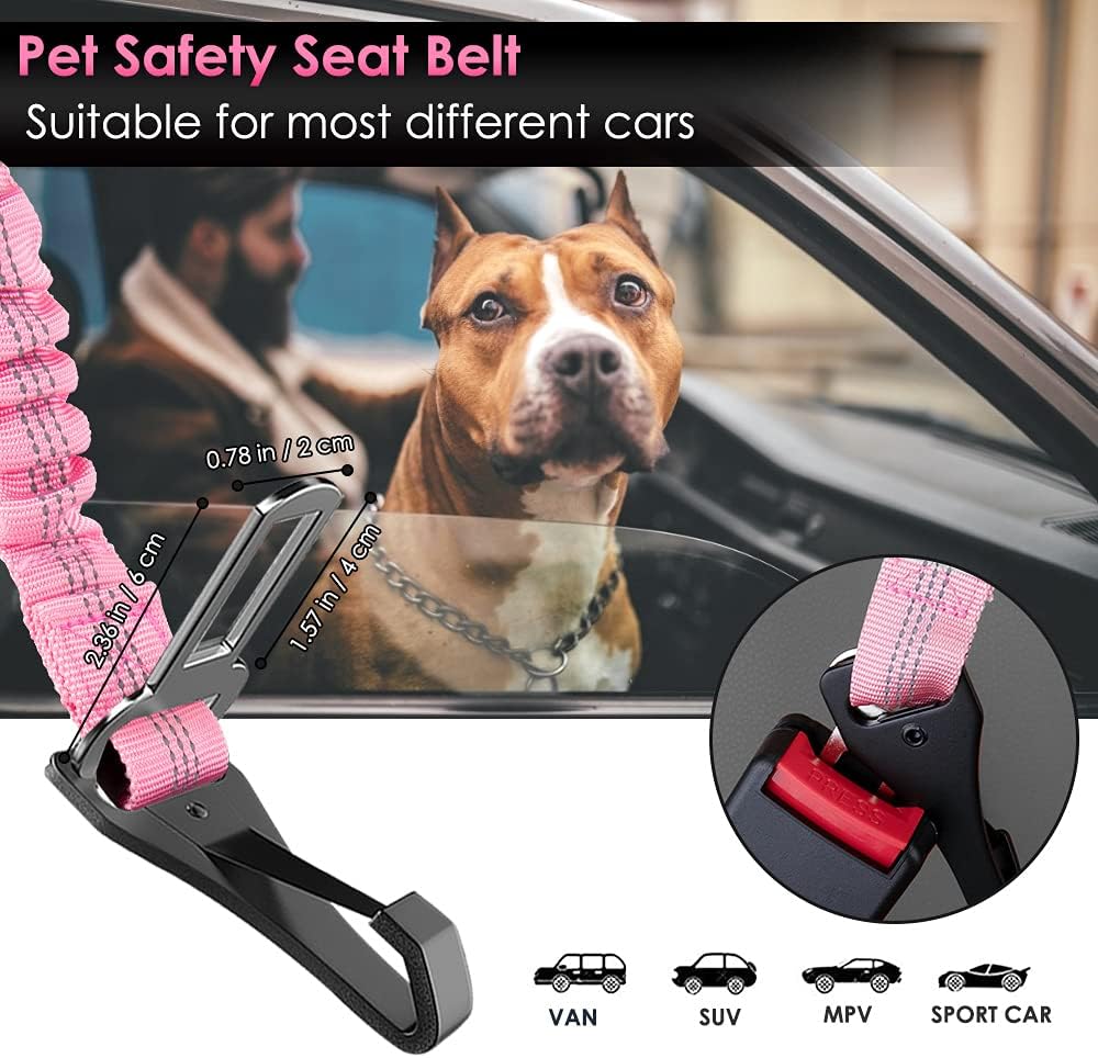 SlowTon Dog Seat Belt, Adjustable Dog Safety Belt Leash, 2 in 1 Latch Bar Attachment Dog Car