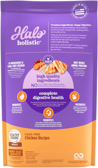 Halo Holistic Cage Free Chicken Cat Food, Healthy Grains Dry Cat Food, Complete Digestive Health
