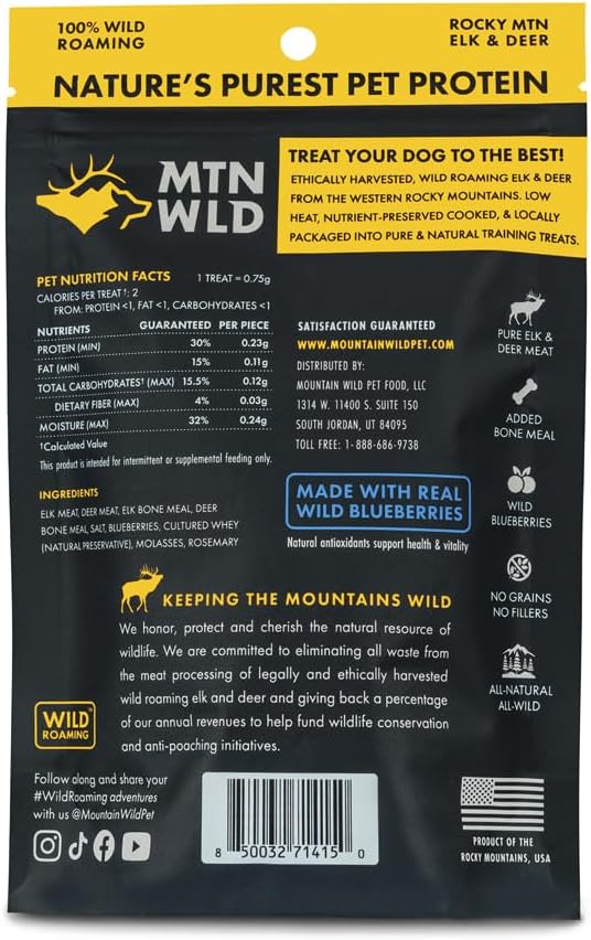 High Country Wild Blueberry Elk & Venison Dog Training Treats - Natural Grain-Free Puppy & Dog