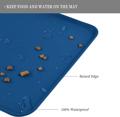 Waterproof Pet Feeding Mat with High Raised Edges, Heavier and Thicker Placemats for Cat Dog Water
