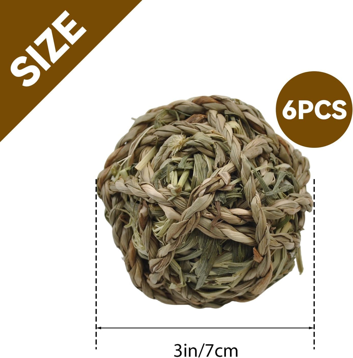 Rabbit Timothy Grass Ball 6 Pcs,Natural Bunny Grass Ball Timothy Hand Woven Chew Toys Small Animals
