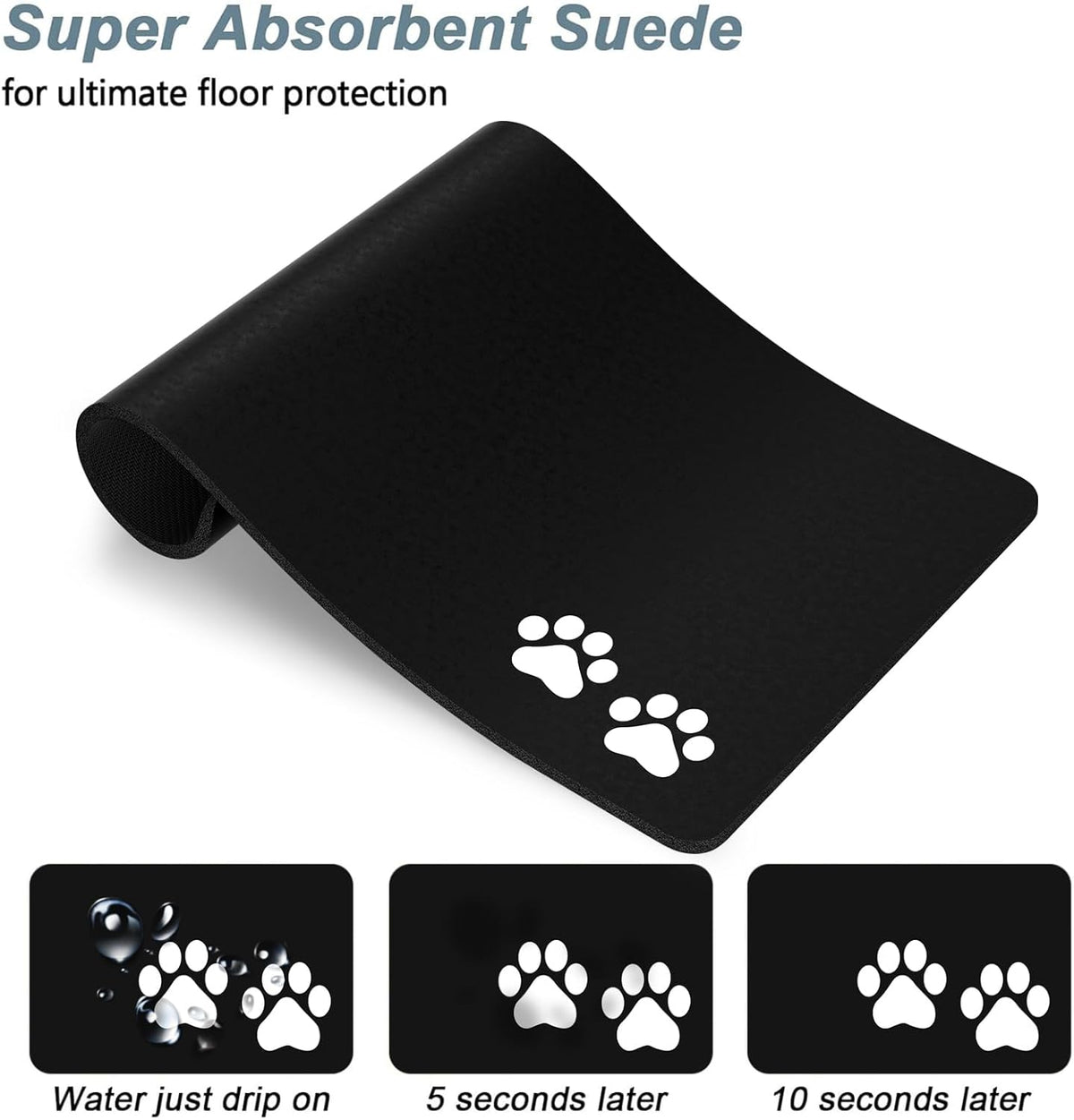 Rnivvi Dog Food Mat, 12" x 19" Footprint Absorbent Dog Cat Bowl Mat for Food and Water, Cute