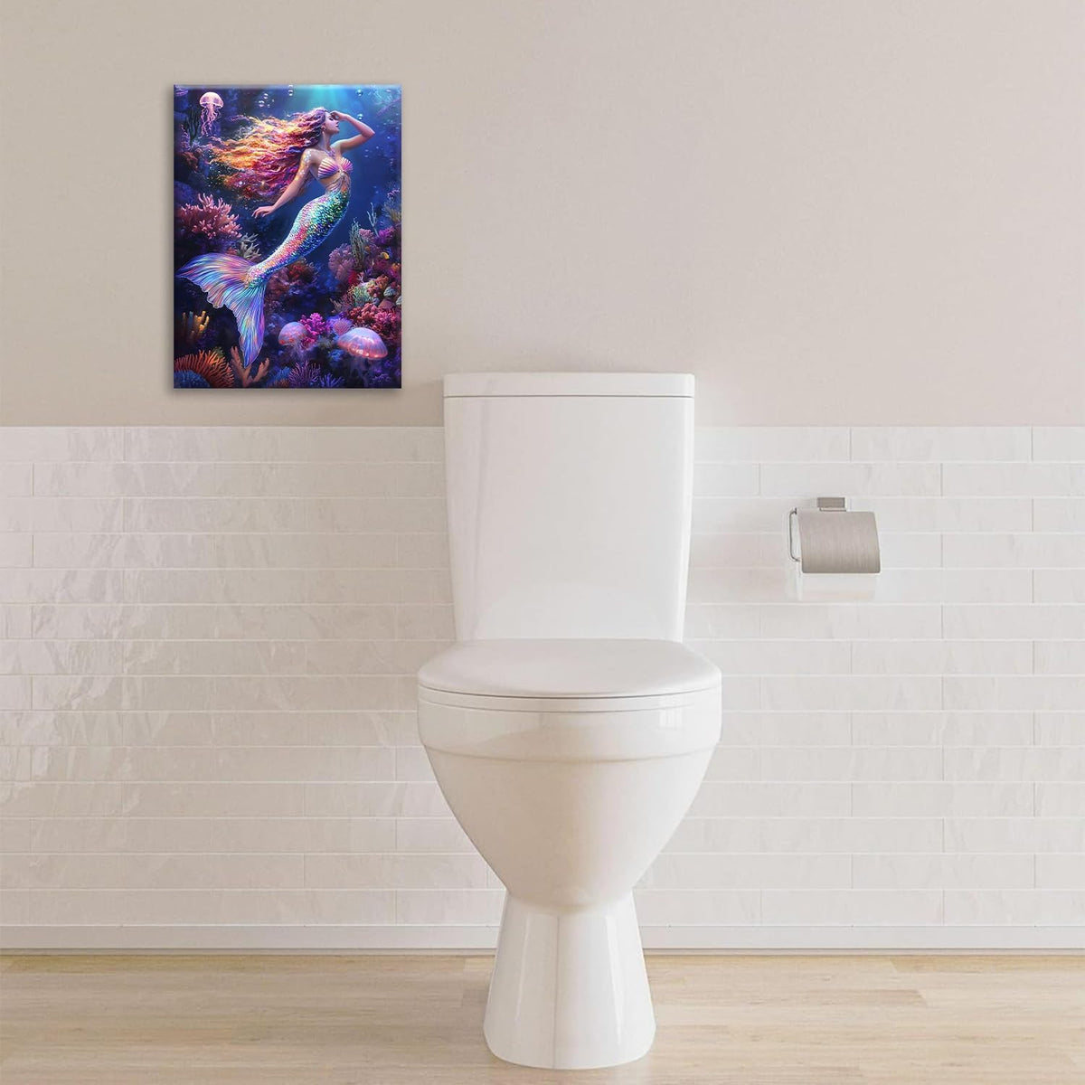 Sea Mermaid Bathroom Pictures Wall Art, Ocean Mermaid Bathroom Wall Decor, Aesthetics Framed