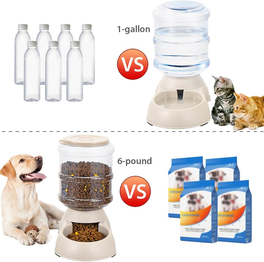 2 Pack Automatic Cat Feeder and Water Dispenser in Set Pet Food Bowl for Small Medium Dog Pets