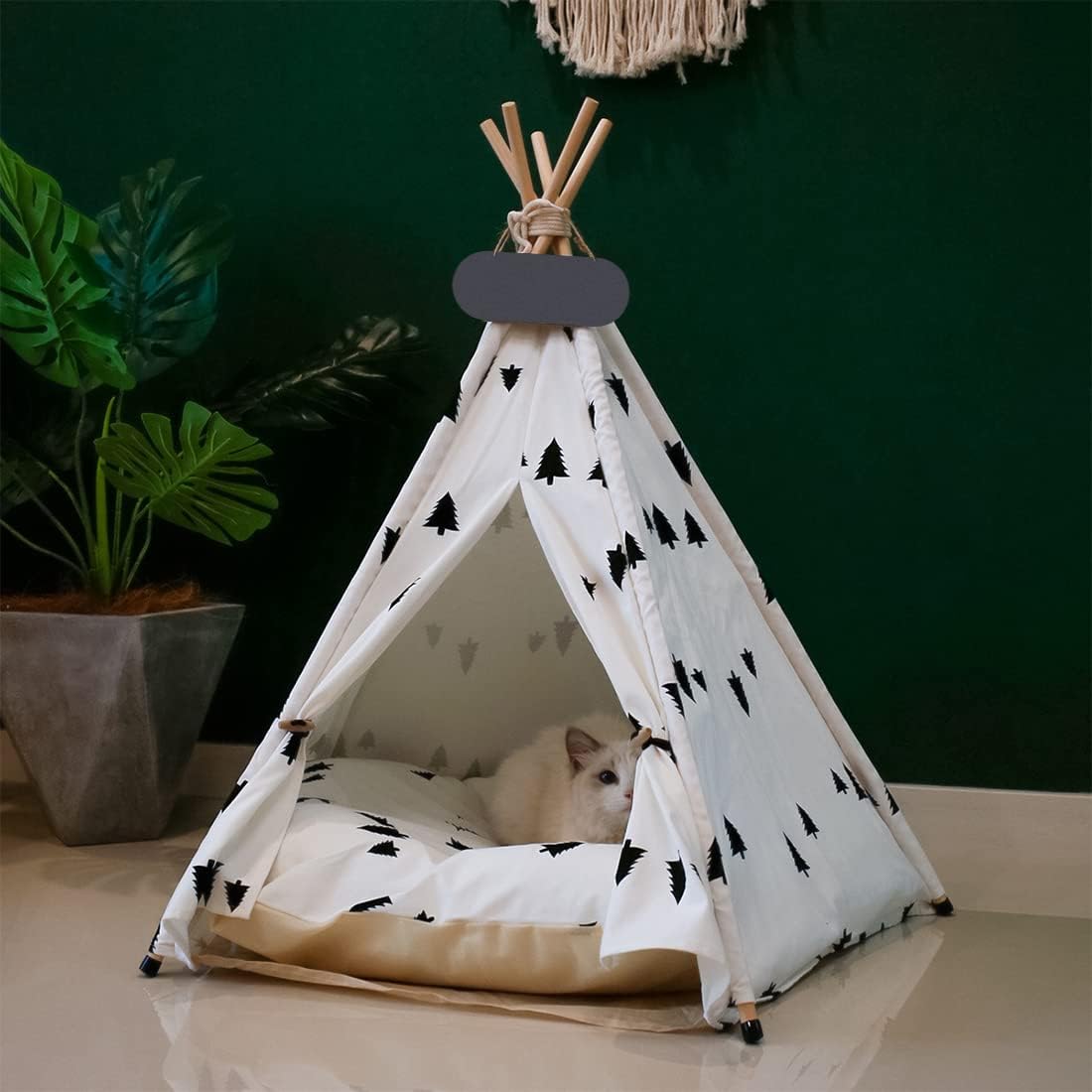 Pet Teepee Tent for Dogs & Cats Dog Bed with Thick Cushion Puppies Play House Removable and Washable