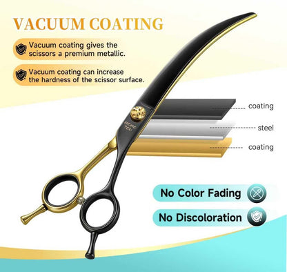 45°Super Curved Dog Grooming Scissors 440C Stainless Steel CNC 7.5'' Big Arc Curved Dog Shears