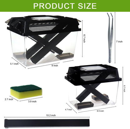 2-Pack Critter Keeper, Large and Middle Sizes, Equipped with Food Tweezers and Brushes, Cricket Pen
