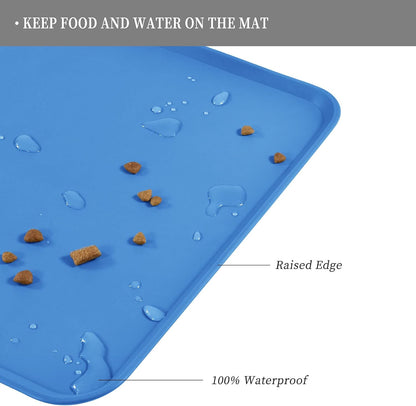 Waterproof Pet Feeding Mat with High Raised Edges, Heavier and Thicker Placemats for Cat Dog Water