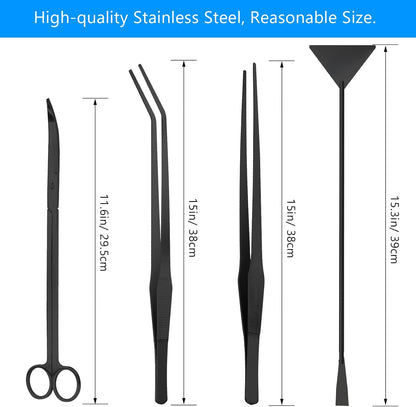 Aquarium Aquascape Tools Kit 15in, 4 in 1 Anti-Rust Aquatic Plant Aquascaping Tool Stainless Steel