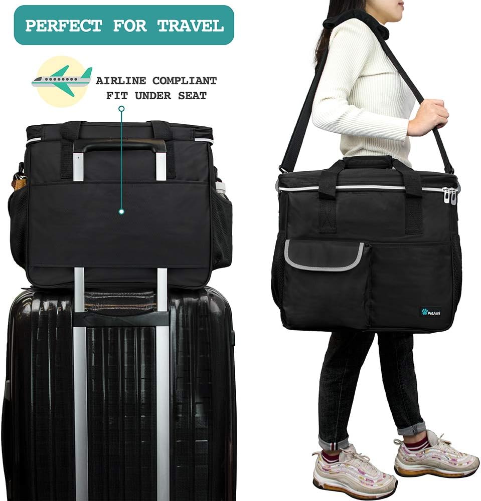 PetAmi Dog Travel Bag - Organizer with Food Container, Bowls & Accessories for Weekend Camping, Cat
