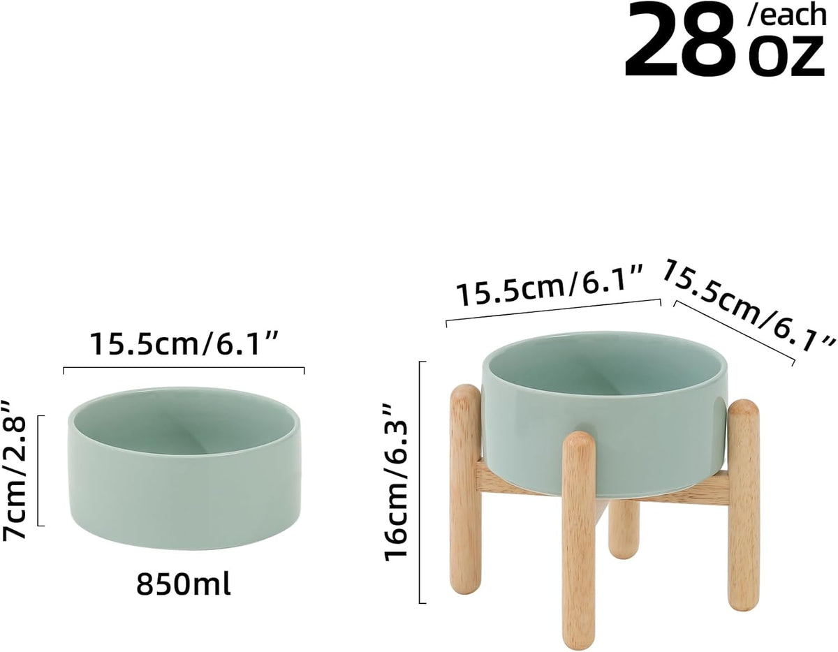 Ceramic 6.1inch Raised Dog Bowl with Stand for Small and Medium Dog Dish Pet Food and Water Bowl