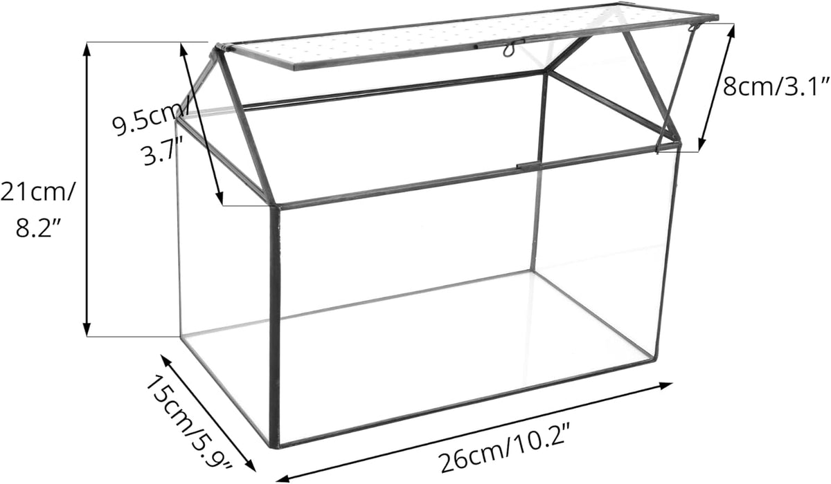 NCYP House Shape Glass Terrarium with Acrylic Lid - 10.2x5.9x8.2 Inches Large Geometric Box for