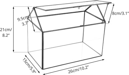 NCYP House Shape Glass Terrarium with Acrylic Lid - 10.2x5.9x8.2 Inches Large Geometric Box for