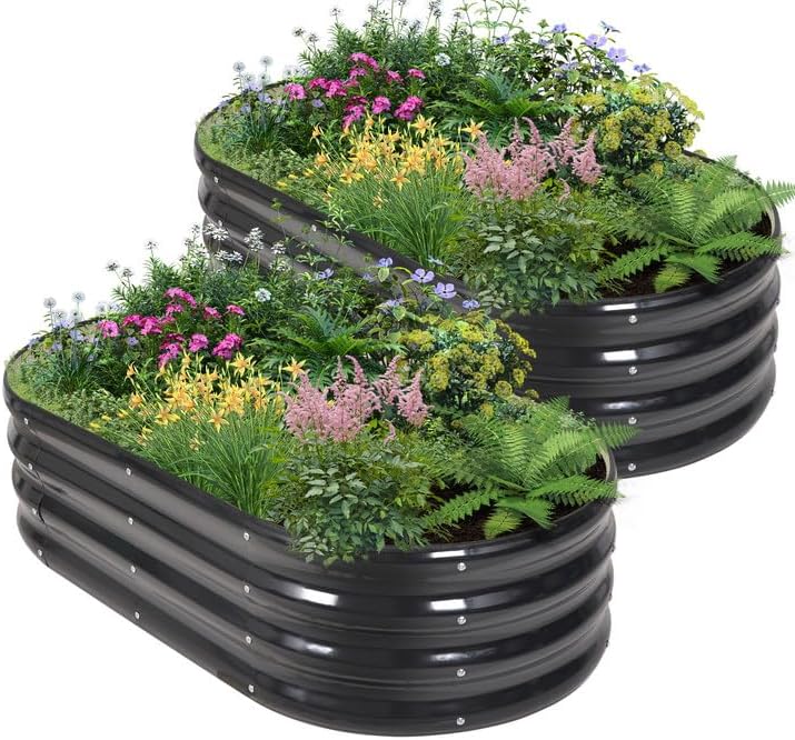 Galvanized Raised Garden Bed Outdoor - 4x2x1FT (2 Pack) Metal Garden Planter Box with Safety Edging