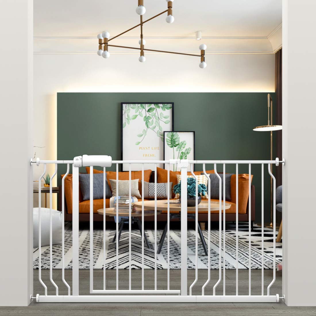 ALLAIBB Extra Wide Pressure Mounted Baby Gate Walk Through Child Kids Safety Toddler Tension White