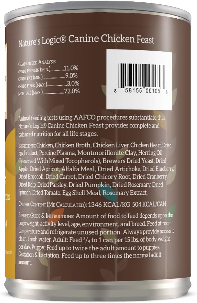 Nature's Logic Grain-Free Canned Dog Food - 95% Animal Proteins - 100% Natural Wet Dog Food Cans