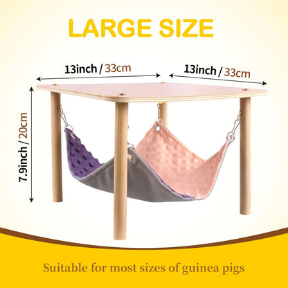 Enlarged Guinea Pig Hammock with Wooden Stand,Small Animal Hanging Bed Large Platform for Guinea