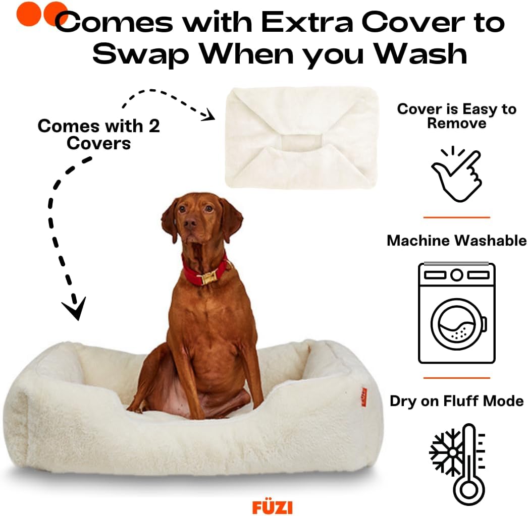 FUZI Luxury Aesthetic Dog Bed with Extra Cover for Large Dogs, Washable Pet Couch, Pet Bed with