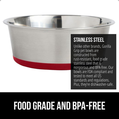 GORILLA GRIP Set of 2 Dog Bowls, Heavy Duty Metal Food and Water Bowl for Feeding Dogs and Cats