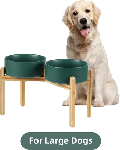 Ceramic Raised Double Bowls Set with Stand, Food & Water Bowls for Large Breed Dogs, Weighted Dog