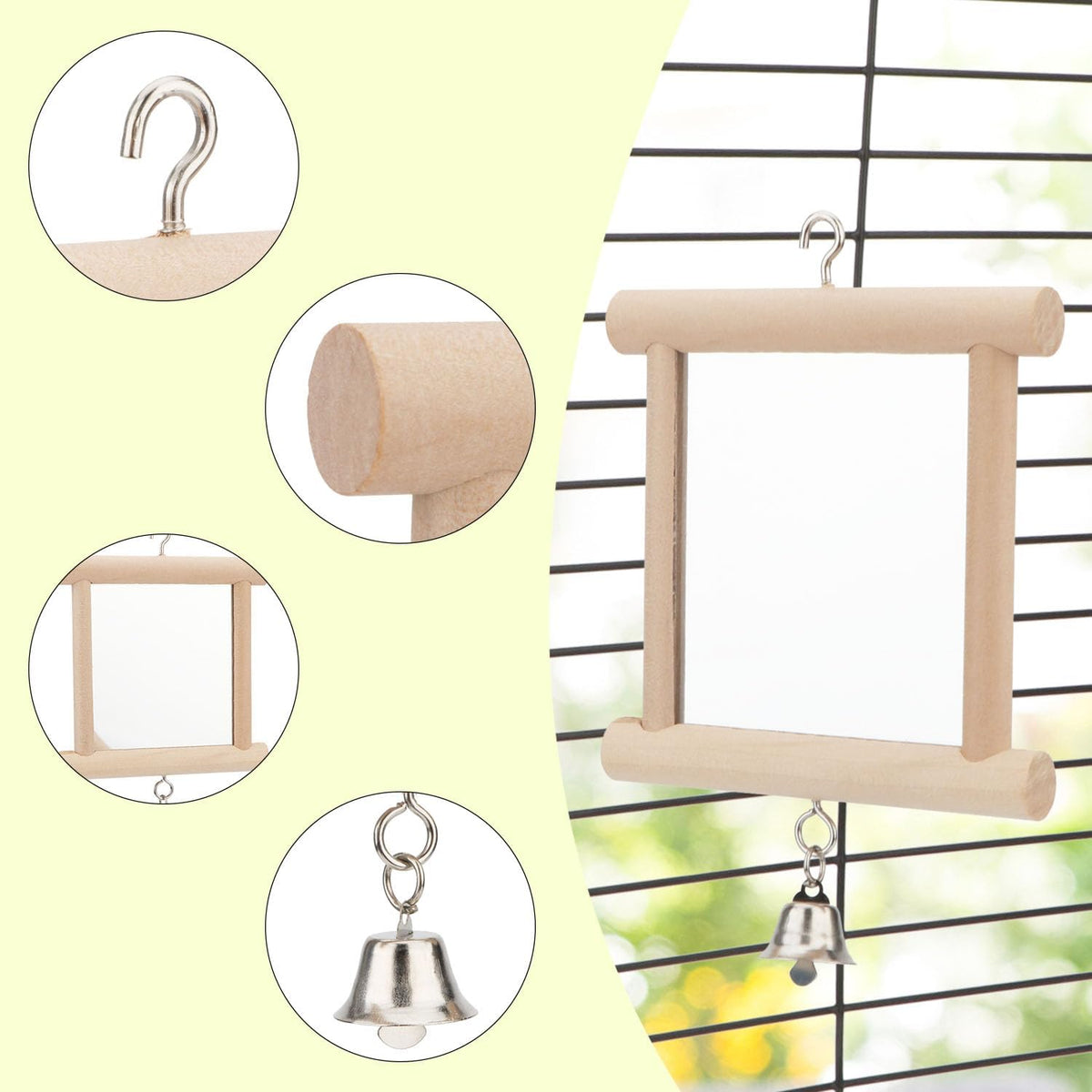 Hypeety Pet Bird Mirror with Bell Interactive Parrot Toy for Parrot Macaw African Greys Budgies