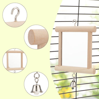 Hypeety Pet Bird Mirror with Bell Interactive Parrot Toy for Parrot Macaw African Greys Budgies