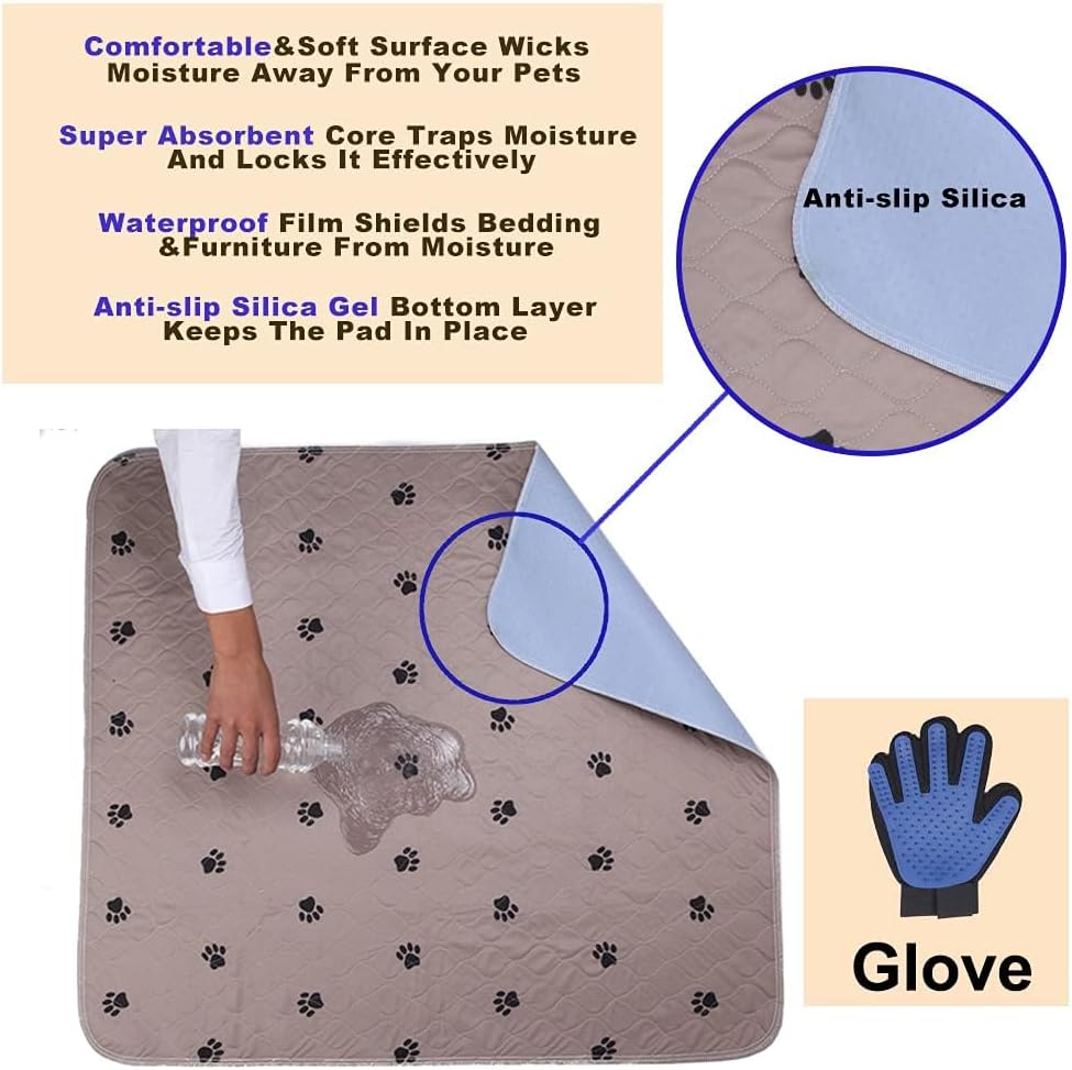 Washable Dog Pee Pads with Puppy Grooming Gloves,Puppy Pads,Reusable Pet Training Pads,Large Dog