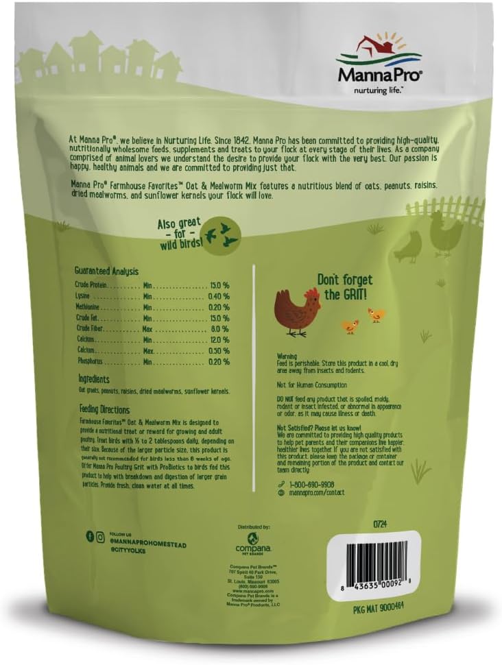 Manna Pro Farmhouse Favorites Oat & Mealworm Mix Poultry Treat – Natural Protein Source