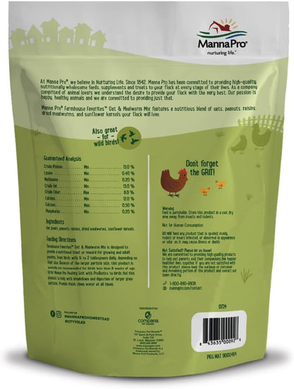 Manna Pro Farmhouse Favorites Oat & Mealworm Mix Poultry Treat – Natural Protein Source