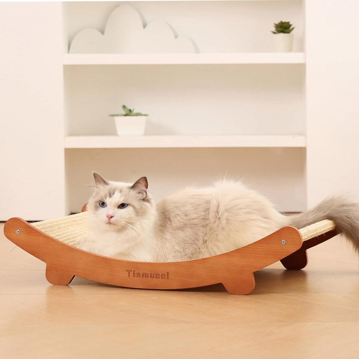 Sisal Cat Scratcher Bed, Beech Wood Cats Hammock,Cat Scratch Pad Indoor cat Toy,Durable Cat