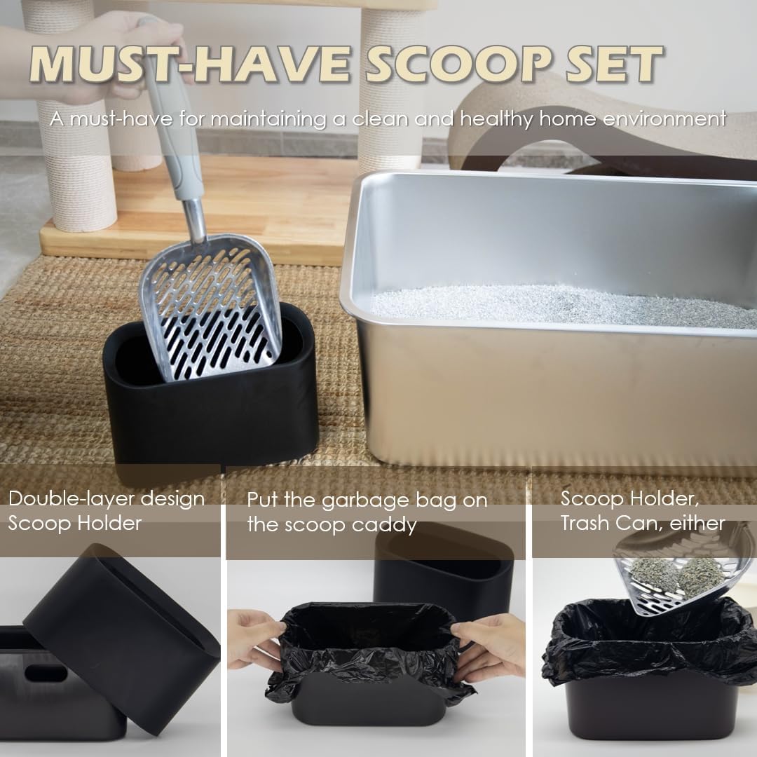 Metal Cat Litter Scoop with Holder, Aluminum Cats Litter Scooper Captures All Clumps, Heavy Duty