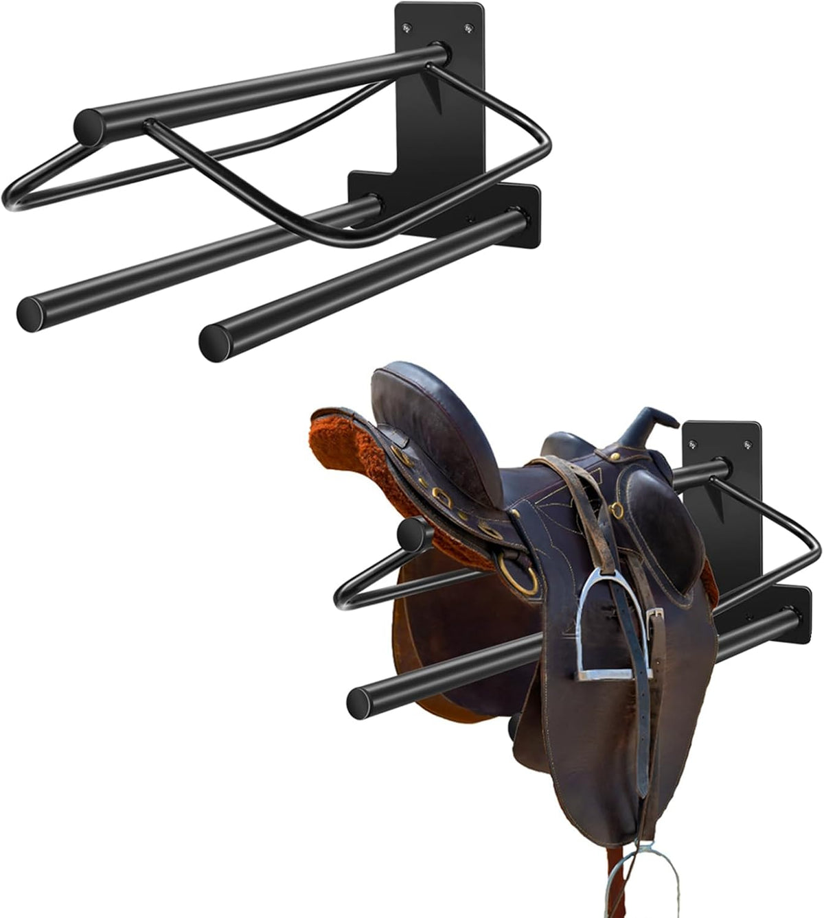 2Pcs Saddle Rack with Double Pad Bar,Heavy Duty Wall Mounted Saddle Rack Stand Saddle Pad Rack for