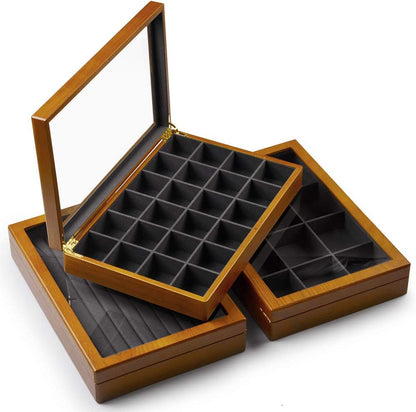 Oirlv Solid Wooden Jewelry Box Rings Earrings Necklaces Display Case with Lid Vintage Jewelry