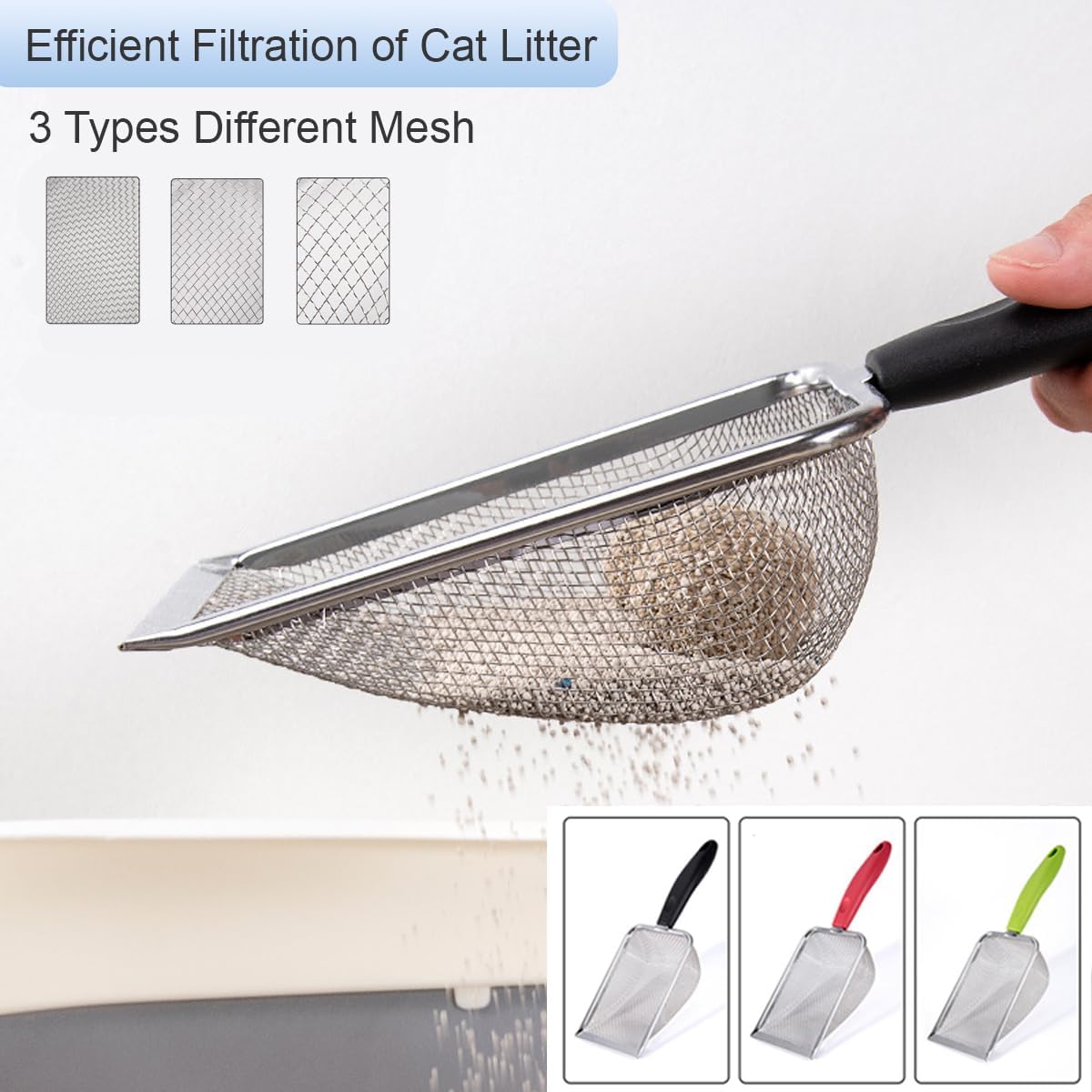 3PCS Cat Litter Scoop, Reptile Stainless Steel Fine Mesh,Litter Cleaner Corner Scoop Sand Sifter