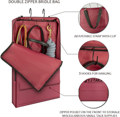 Horse Bridle Bag, Horse Tack Carry Bag with 3 Prong Tack Rack for Halters, Bridle, Harness