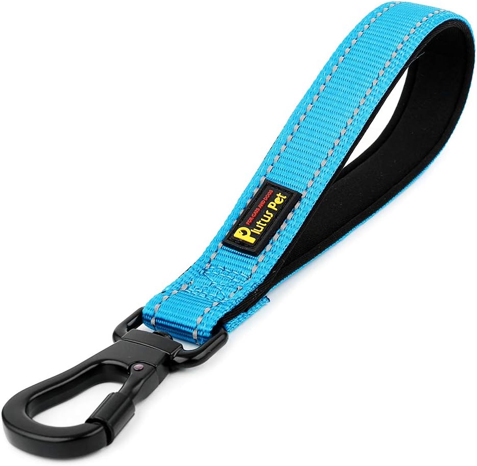 PLUTUS PET 10” Short Dog Leash, Reflective Nylon Padded Handle, Strong Traffic Leash with Carabiner