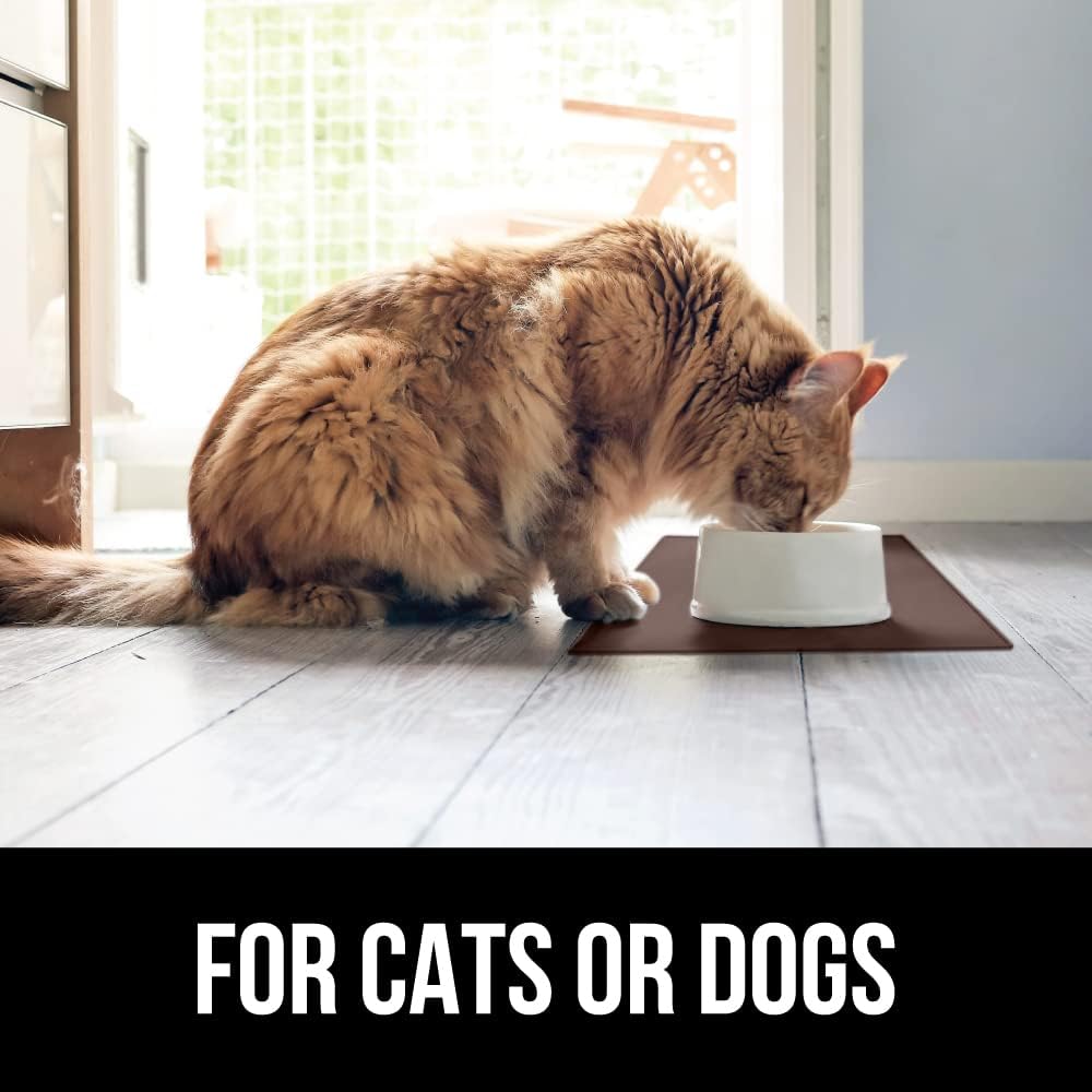 GORILLA GRIP 100% Waterproof Raised Edge BPA Free Silicone Pet Feeding Mat, Dog Cat Food Mats