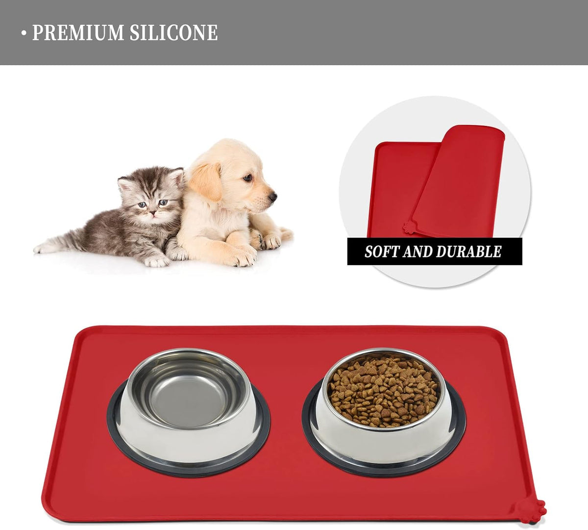 Waterproof Pet Feeding Mat with High Raised Edges, Heavier and Thicker Placemats for Cat Dog Water
