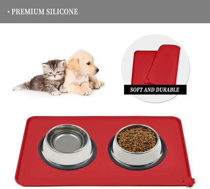 Waterproof Pet Feeding Mat with High Raised Edges, Heavier and Thicker Placemats for Cat Dog Water