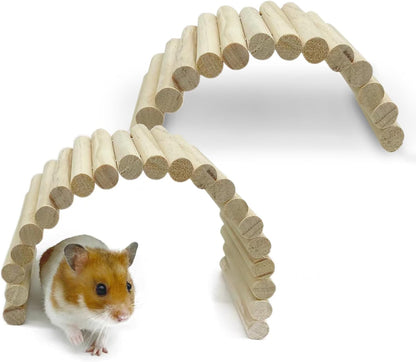PIVBY 2PCS Wooden Hamster Ladder Bridge, Flexible Wood Tunnel Hide, Hamster Chew Toys for Small