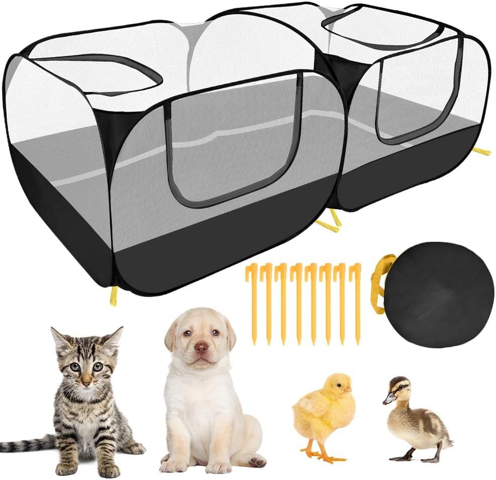 Lukovee Small Animals Playpen, Chicken Pen with Escape-Proof Detachable Bottom & 4 Zipper Doors