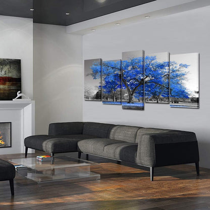 KREATIVE ARTS Canvas Print Wall Art Painting Contemporary Blue Tree In Black And White Style Fall
