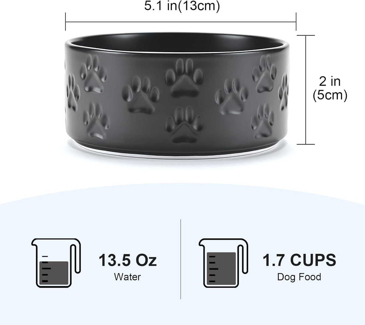 SPUNKYJUNKY Ceramic Dog and Cat Bowls 2 Pack, 5.1'' Dog and Cat Food Water Double Feeding Bowls