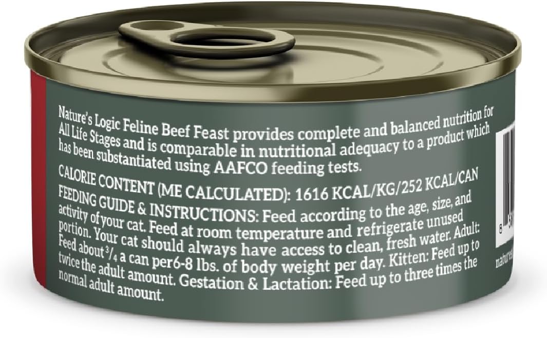 Nature's Logic Wet Can Cat Food - Feline Beef Feast 95% Animal Ingredients - No Synthetic Vitamins